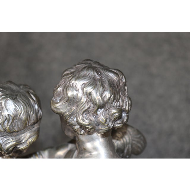 French Bronze Silver Gilt Statue With Pair Putties Signed Falconet For Sale - Image 11 of 16
