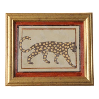 Leopard Folk Art Minimalism Beige Raw Umber Sienna Original Oil Painting by Cleo Plowden For Sale