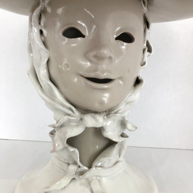 Circa, 1940, large hollow hand made pottery bust of a woman wearing a glorious sun hat. Her hat is hollow which could...