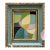 Mid-Century Modern Inspired Abstract Oil Painting in Vintage Blue Frame For Sale