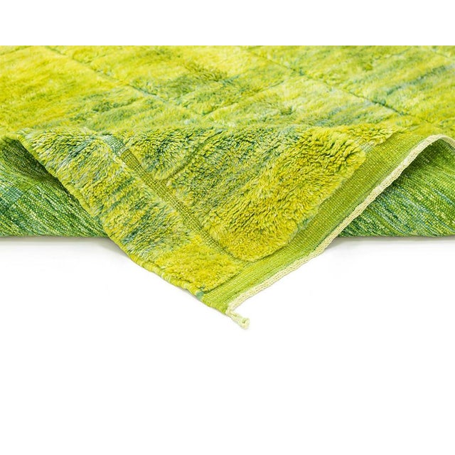 Textile 3.00 X 2.21 M Hand-Knotted Wool Rug - Vibrant Lime Green & Neon Yellow Statement Carpet, One of a Kind For Sale - Image 7 of 11