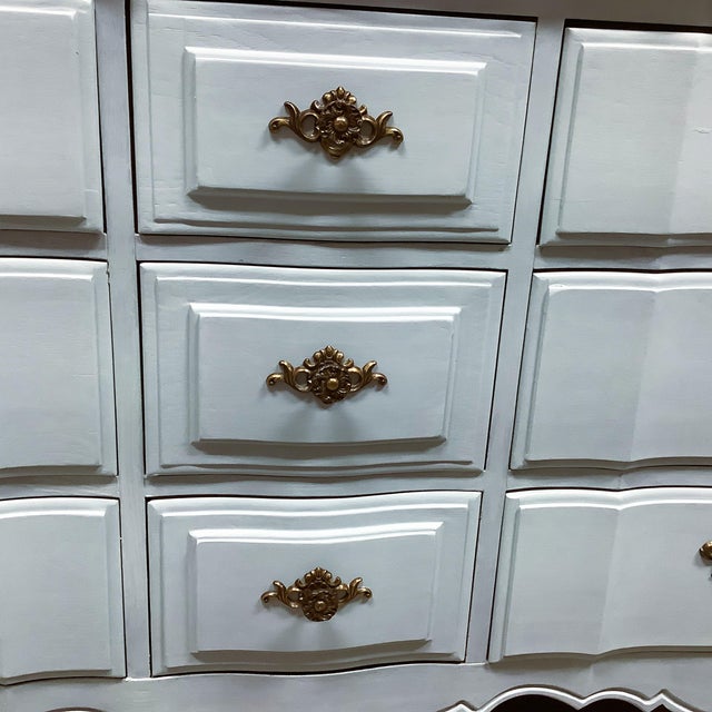 Thomasville Painted Triple Dresser Thomasville Light Blue Annie Sloan Paint Vintage Cottage For Sale - Image 4 of 9