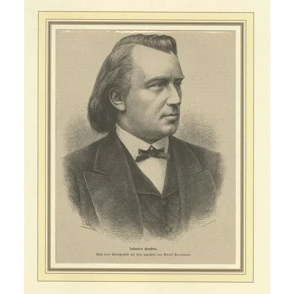 Antique print titled 'Johannes Brahms'. Portrait of Johannes Brahms. Johannes Brahms was a German composer, pianist, and...