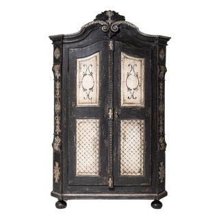 Baroque-Style Hand-Painted Wardrobe, 19th Century For Sale
