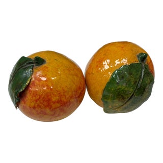 Rare!! Vintage Arte Italica Puccini Style Glazed Pottery Oranges - Set of 2 For Sale