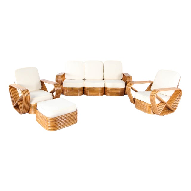 Rattan Living Room by Paul Frankl, 1970s, Set of 4 For Sale