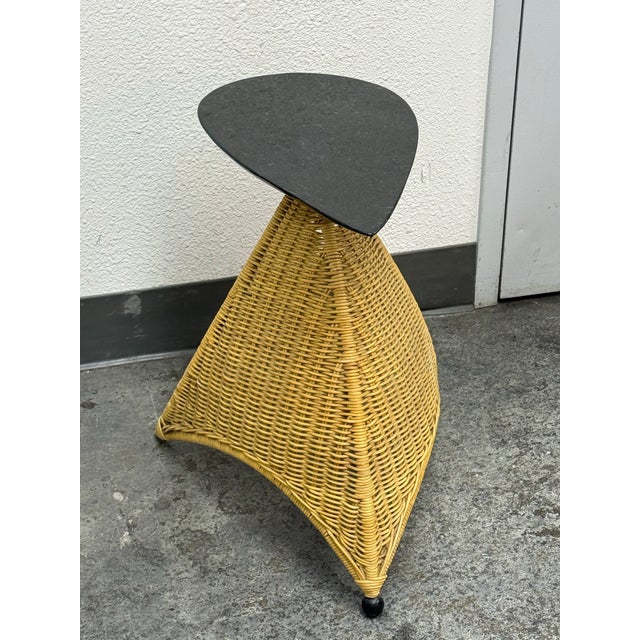 Post Modern Marble + Wicker Side Table For Sale - Image 9 of 12