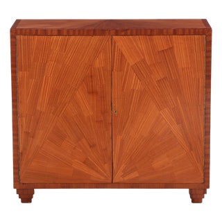 Two Door Mahogany Parquet Cabinet, in the Manner of Jean-Michel Frank For Sale