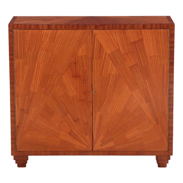 Two Door Mahogany Parquet Cabinet, in the Manner of Jean-Michel Frank For Sale
