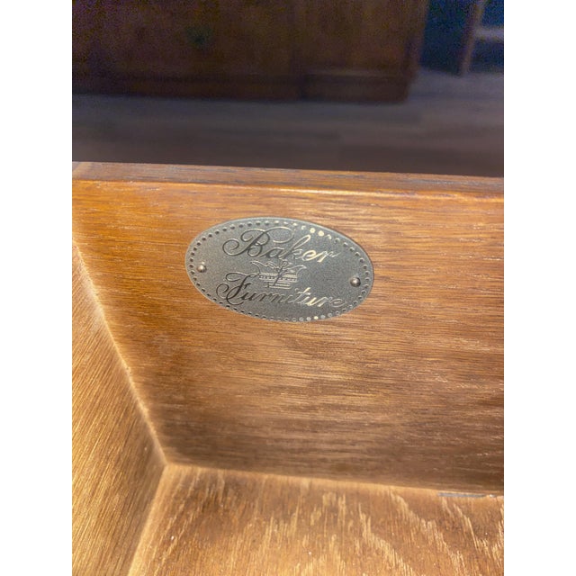 Late 20th Century Baker French Provincial Walnut Secretary Desk With Chicken Wire Doors & Working Key For Sale - Image 10 of 10