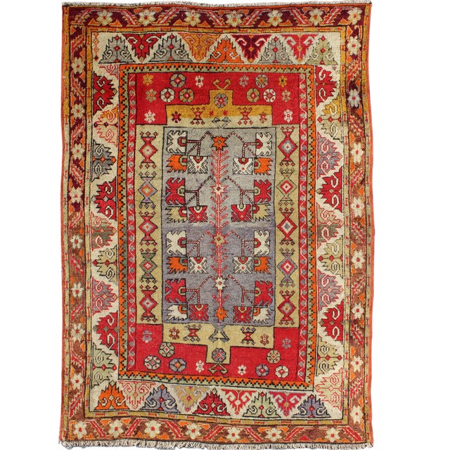 Colorful Antique Turkish Small Oushak Carpet in Multi Layered Design For Sale