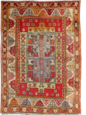 Colorful Antique Turkish Small Oushak Carpet in Multi Layered Design