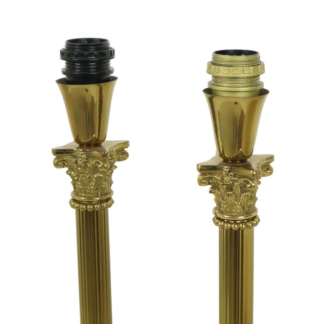 Hollywood Regency Lamps with Brass Pillar Column, 1950s, Set of 2 For Sale - Image 17 of 18