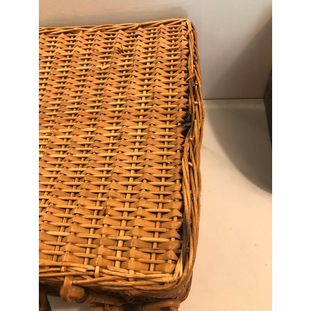 Wood Vintage Wicker Picnic Basket For Sale - Image 7 of 9