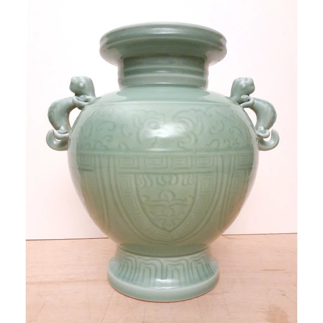 Ceramic Early 20th Century Chinese Porcelain Celadon Dragon Handled Vase For Sale - Image 7 of 7