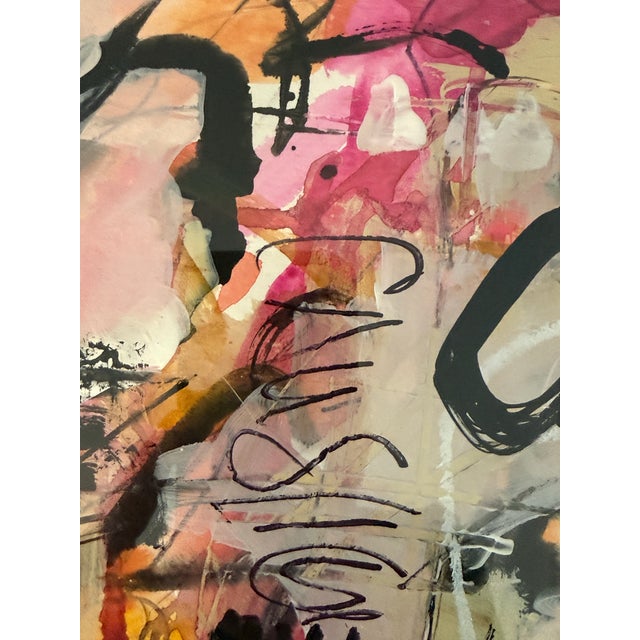 "Casanova" is an abstract mixed media drawing on watercolor paper. It is framed in a modern black wood frame. Framed and...