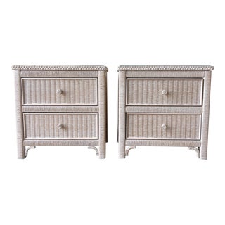 Bohemian Lexington Wicker and Rattan Glass Top Nightstands by Henry Link - a Pair For Sale