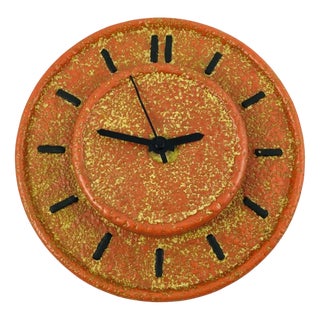 Mid-Century Modern Ceramic Wall Clock in Orange, 1960s For Sale