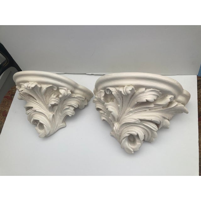 Traditional Michael Taylor Acanthus Leaf Brackets in an Ivory Washed Finish - A Pair -2 For Sale - Image 3 of 12