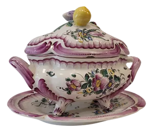Vegetable Tureen with Lid and Plate from Strasburg Luneville Porcelain