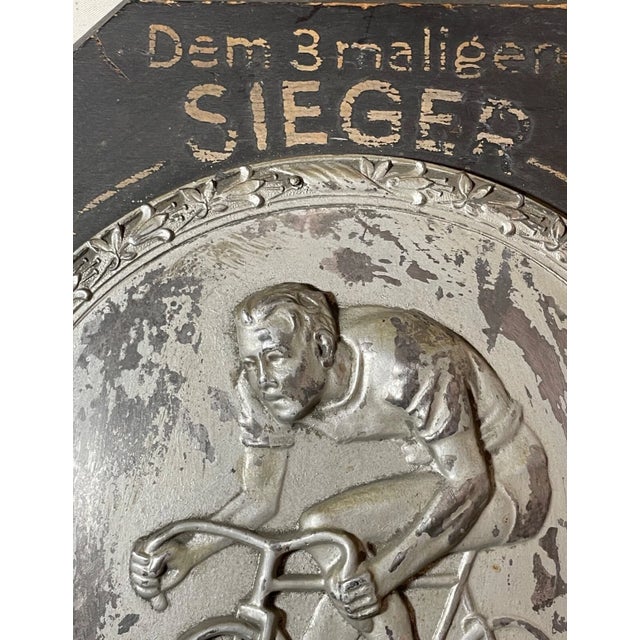 Rare Antique German Sieger Bicycle Plated Metal Wood Hand Painted Trophy Award For Sale In New York - Image 6 of 13