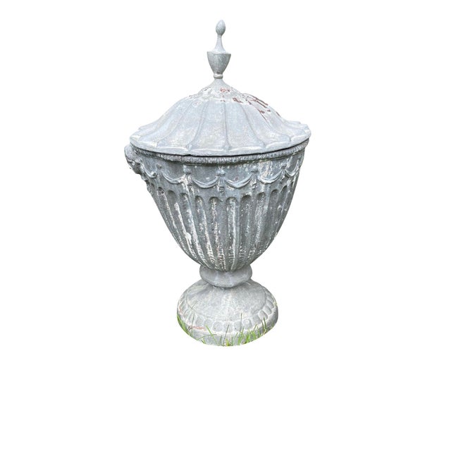 19th Century 19th Century English Classical Lead Garden Urns with Covers Grey - A Pair For Sale - Image 5 of 18