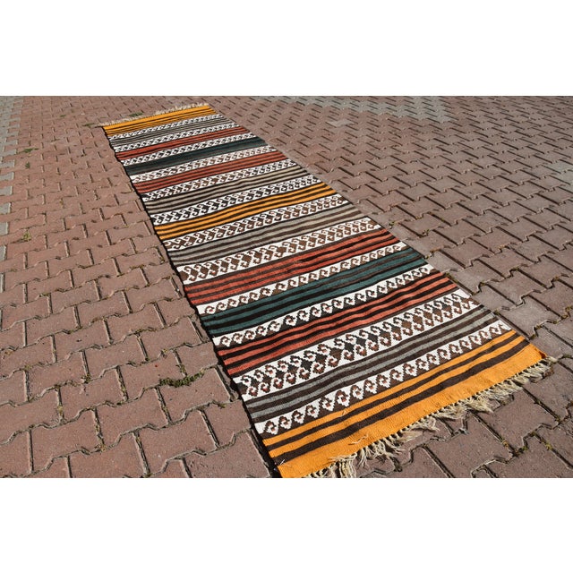 1970s Scandinavian Hand Knotted Colorful Runner For Sale - Image 4 of 10