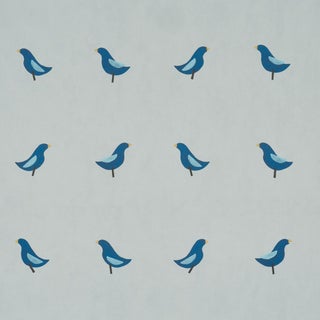 Sample - Schumacher Birds Print Wallcovering In Navy On Sky For Sale
