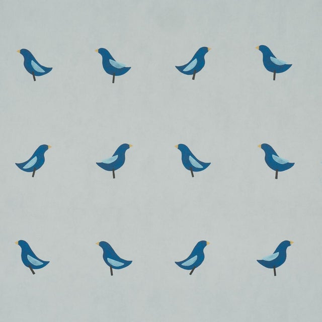 Sample - Schumacher Birds Print Wallcovering In Navy On Sky For Sale