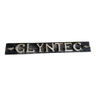 Antique Vintage European Wooden City Town Sign United Kingdom Uk Wales For Sale