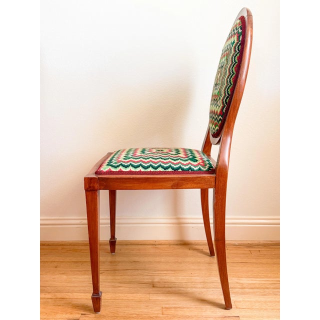 Thomas Sheraton Antique Needlepoint Sheraton Style Federal Oval Back Chair, c.1900 For Sale - Image 4 of 17