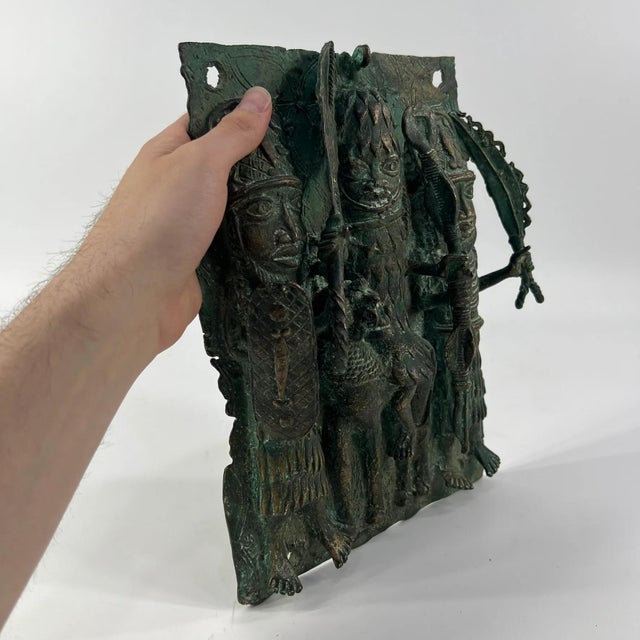 African Early 20th Century Benin Bronze Adorned Cast Plaque For Sale - Image 3 of 6