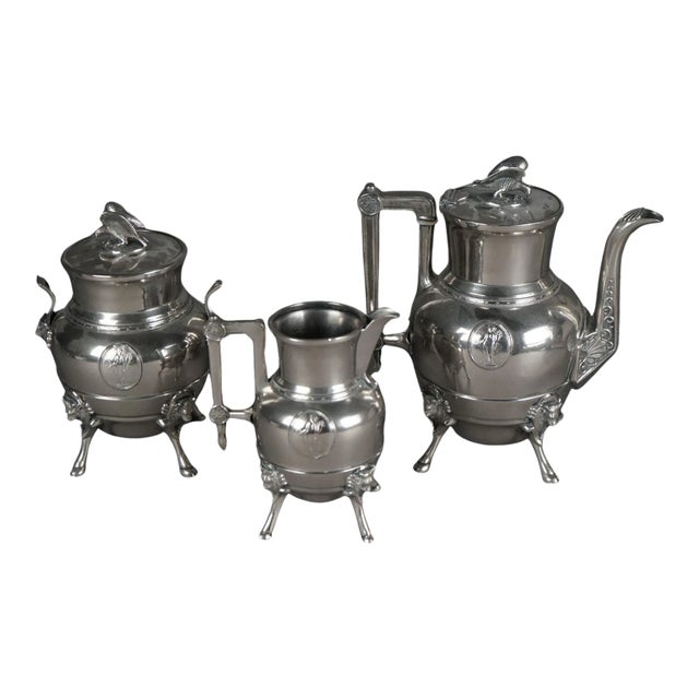 3 Piece Antique Figural Silver Plated Tea Set, Circa 1890 For Sale