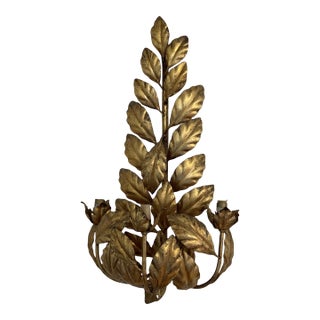 Vintage Gold Gilded Leaf Three Arm Sconce For Sale