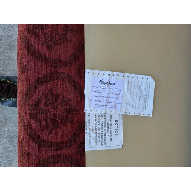 Burgundy Oversized Marge Carson Damask Wingback Chair Settee & Ottoman For Sale - Image 8 of 9