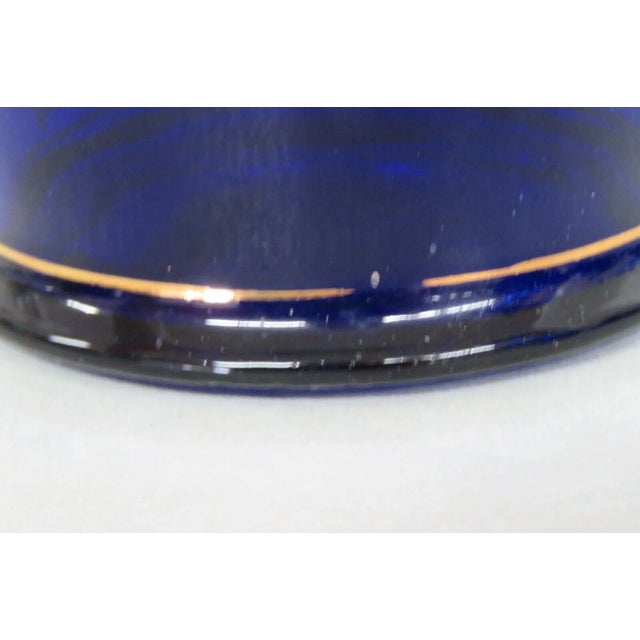Mid-Century Modern Cobalt Blue Glass Hand Painted Floral Urn Bonboniere Cookie Jar With Lid For Sale - Image 3 of 13