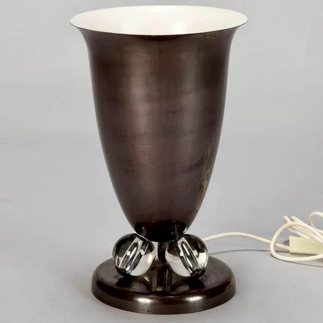 Metal Art Deco Bronze Metal Table Lamp With Crystal Spheres For Sale - Image 7 of 7