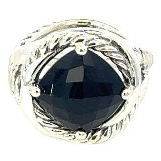 1990s David Yurman Onyx Infinity Ring Size 7, 11 Mm Sterling Silver Estate For Sale