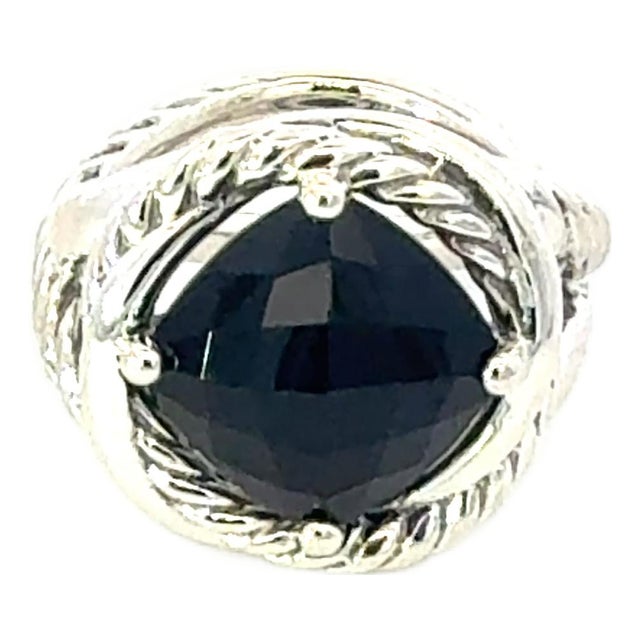 1990s David Yurman Onyx Infinity Ring Size 7, 11 Mm Sterling Silver Estate For Sale
