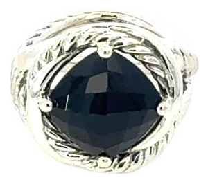 1990s David Yurman Onyx Infinity Ring Size 7, 11 Mm Sterling Silver Estate