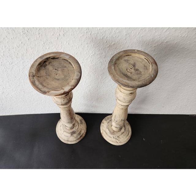Antique Country House Shabby Chic Wooden Candleholders for Pillar Candles, France, 1950s For Sale - Image 10 of 18
