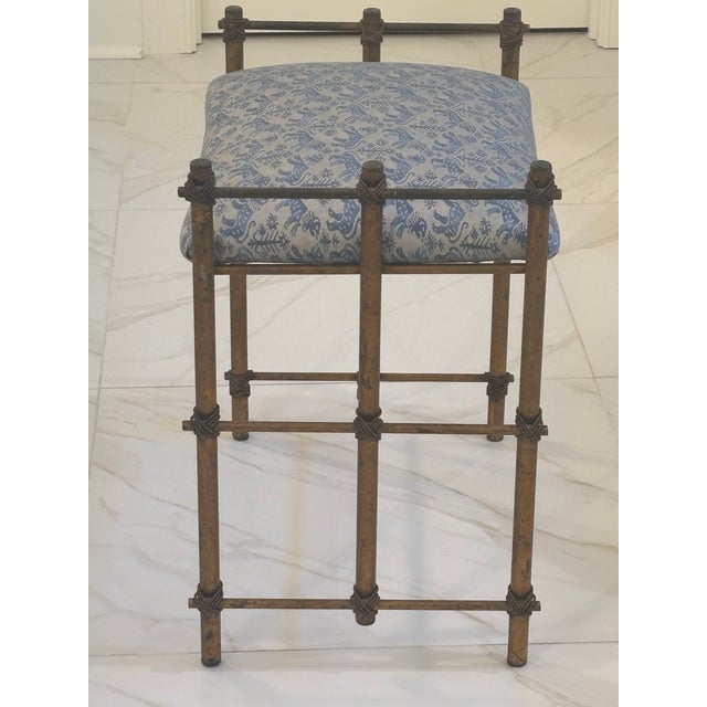 Vintage Gilt Rope Metal Vanity Stool in Fortuny Richelieu Fabric For Sale - Image 13 of 18