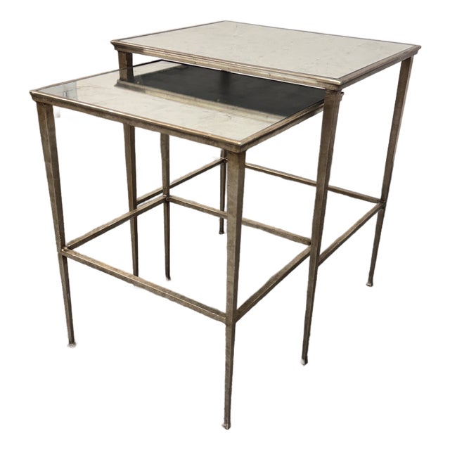 Restoration Hardware Antiqued Mirrored Nesting Tables, Set of Two For Sale