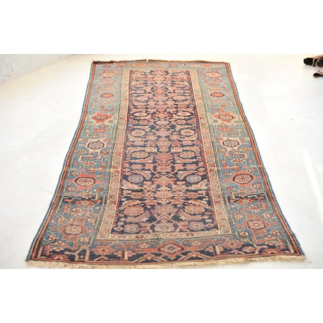Textile Antique Halvai Wide Runner with Blues in Water Garden Pattern 4.2 x 8.10 For Sale - Image 7 of 12