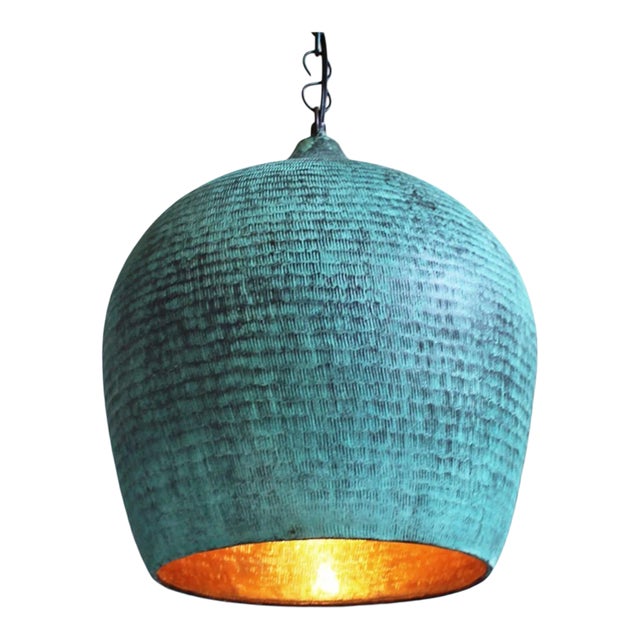 Verdigris Copper Gentong Asian Modern Pendant Light For Sale
