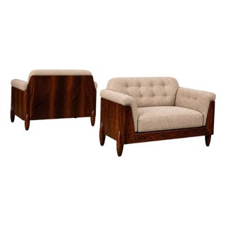 Pair of Brazilian Modern Armchairs in Rosewood & Ivory Mohair, Jd Moveis, 1960s For Sale
