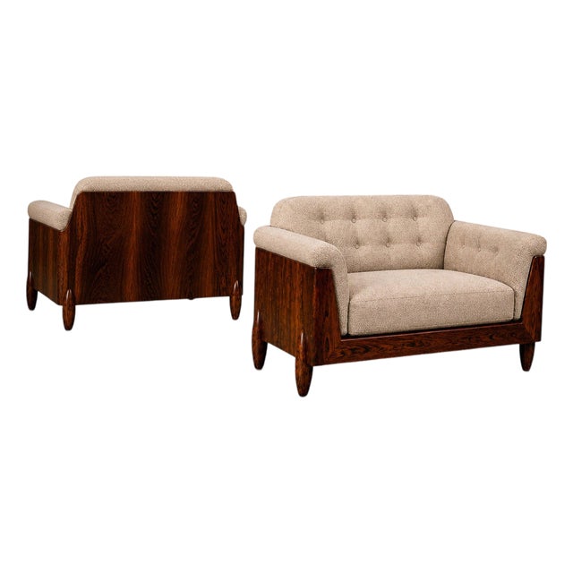 Pair of Brazilian Modern Armchairs in Rosewood & Ivory Mohair, Jd Moveis, 1960s For Sale