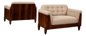 Pair of Brazilian Modern Armchairs in Rosewood & Ivory Mohair, Jd Moveis, 1960s