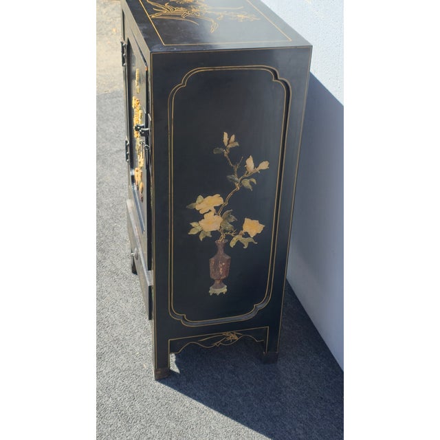 Black Vintage Chinese Asian Black Lacquer Chinoiserie Cabinet Storage Side Table #2of2 For Sale - Image 8 of 15
