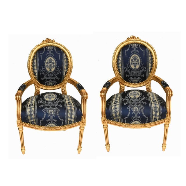 French Louis XVI I Gilt Armchairs, Set of 2 For Sale - Image 9 of 9